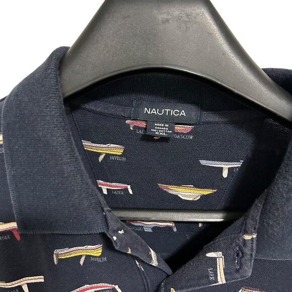 Vintage Nautica Polo Shirt Mens XXL Boats All Over Print Dark Blue Boating - Picture 3 of 7